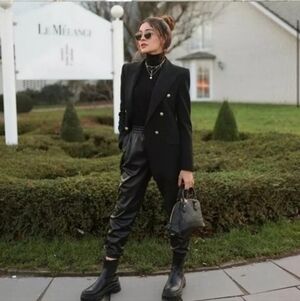 NWOT Zara Black Faux Leather Joggers